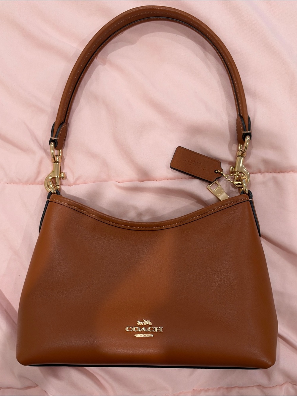 Coach Chestnut Brown Leather Shoulder Bag with Gold Hardware